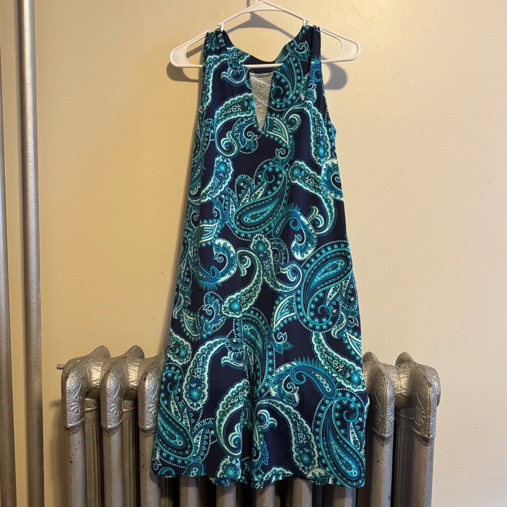 Lands' End Women's Size Small Sleeveless Paisley Dress Blue Green Print Classic